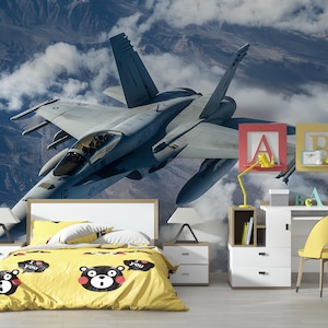 Jet Fighter Wall Mural – Realistic Military Aircraft Wallpaper for Boys Room, Aviation Decor, Pilot Gift, Removable Vinyl Art Vn459