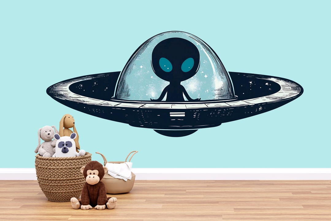 Cute Alien Wall Art, UFO Nursery Decor, Space Kids Room Art, Alien ...