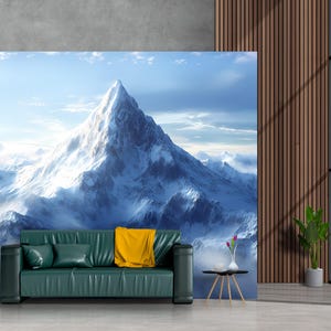 Snowy Mountain Wall Mural | Scenic Winter Mountain Wallpaper for Living Room | Modern Nature Landscape Art Décor Vn095