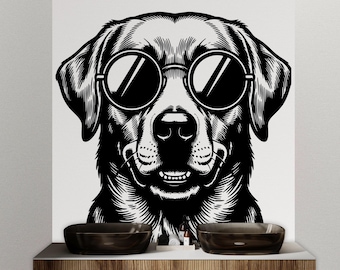 Labrador Happy Dog with Sunglasses Dog wall decal Dog decor Dog kids Dog wall art Decal Dog Lover Animals Dog Wall Bathroom Decals 435DE