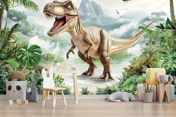 Autocollants Muraux Enfant Dinosaures Géants (Tyrannosaure 117cm) - 2 Feuilles Vinyle 30x90cm, Amovibles Sans Traces - Déco Chambre Garçon, Salle De Jeu