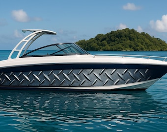 Vinilo para barco con placa de diamante: calcomanía lateral de casco de metal cepillado, diseño marino industrial, vb094