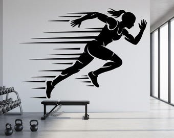 Runner Girl Gym Wall Decal Run fitness Decor Workout Art Vinyl Gym Wall Stickers Bedroom Gym Workout Skull Motivation 470DE