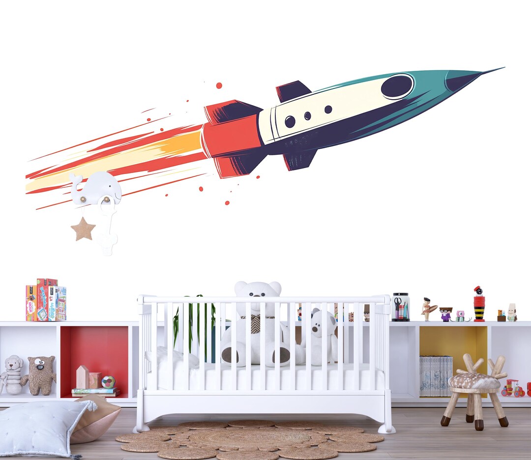 Rocket Wall Decal Space Nursery Wall Art Kids Room Rocket Ship Decor ...