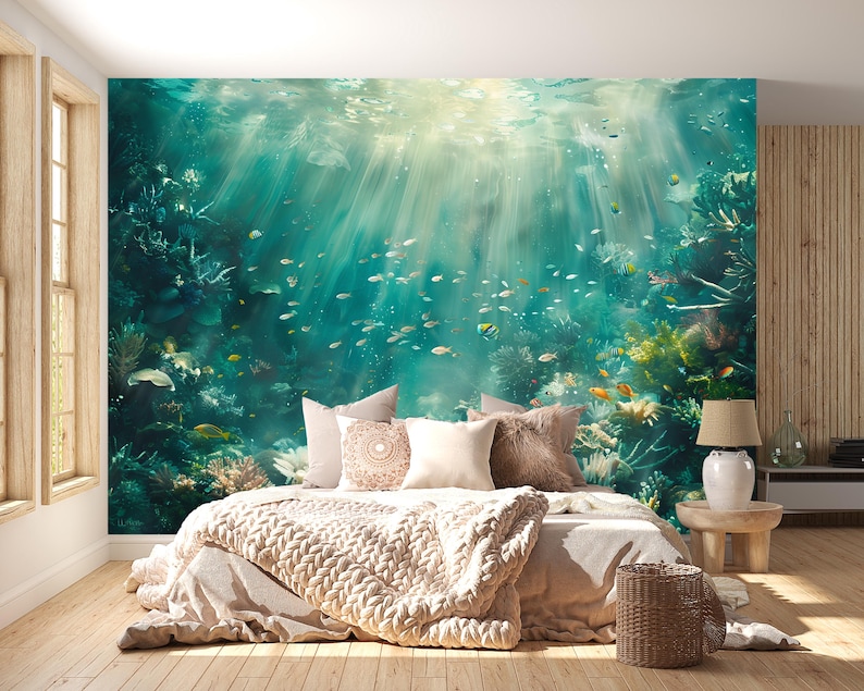 Underwater Ocean Wall Mural – Coral Reef & Fish Wallpaper, Aquatic Sea ...