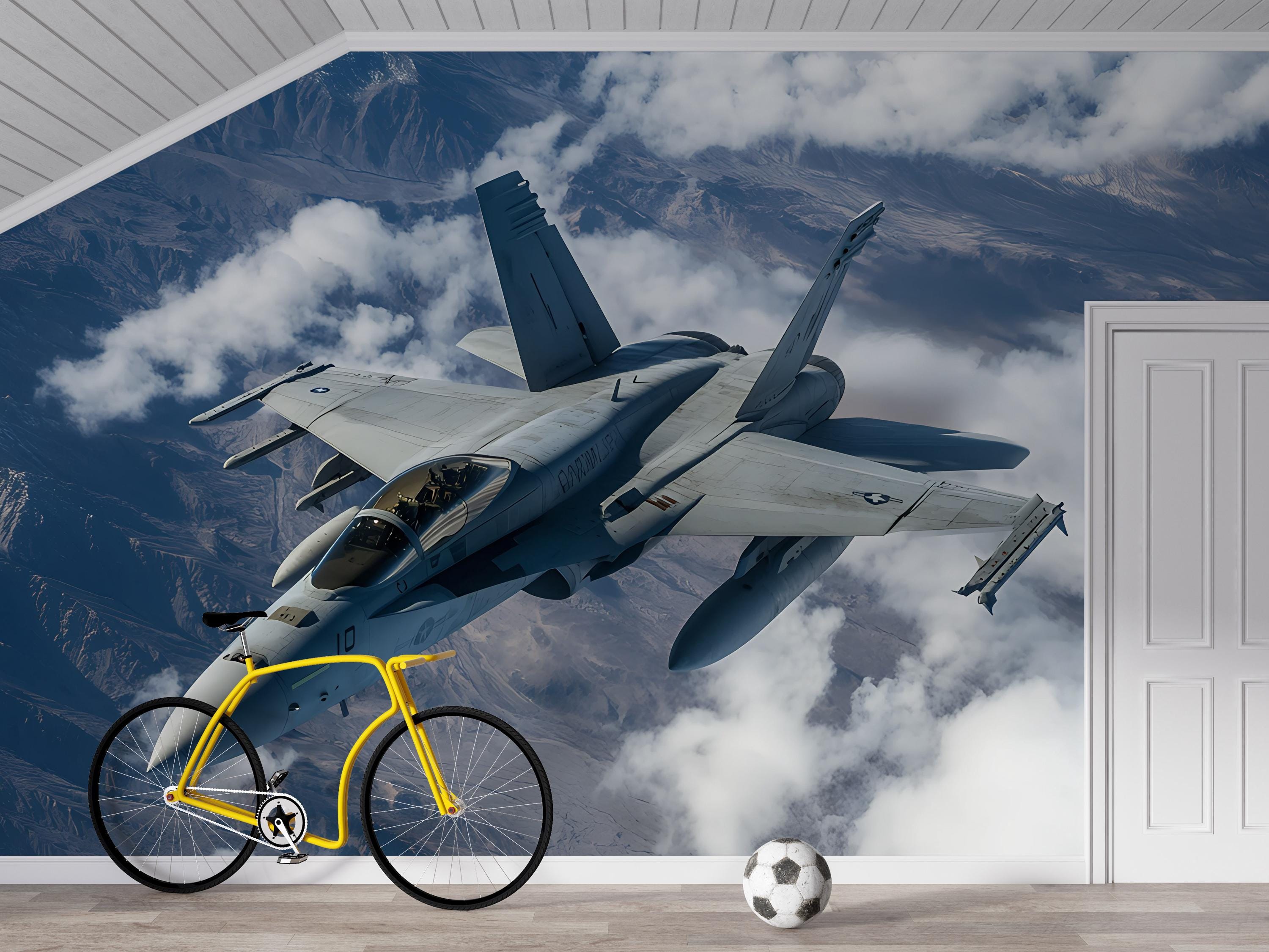 Fighter Jets Giant Wall Stickers - 8-Piece Removable Decals For Kids Room, Repositionable, 5" To 12" Sizes