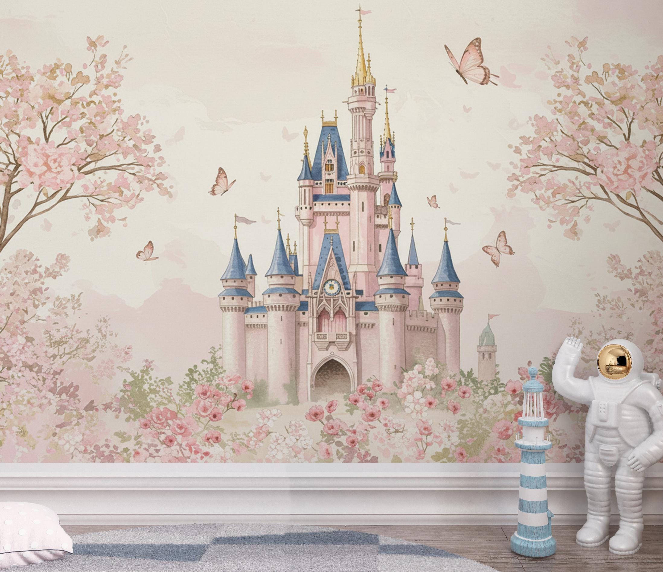 Luxury Fairytale Castle Wallpaper – Feminine Pastel Princess Wall Mural ...