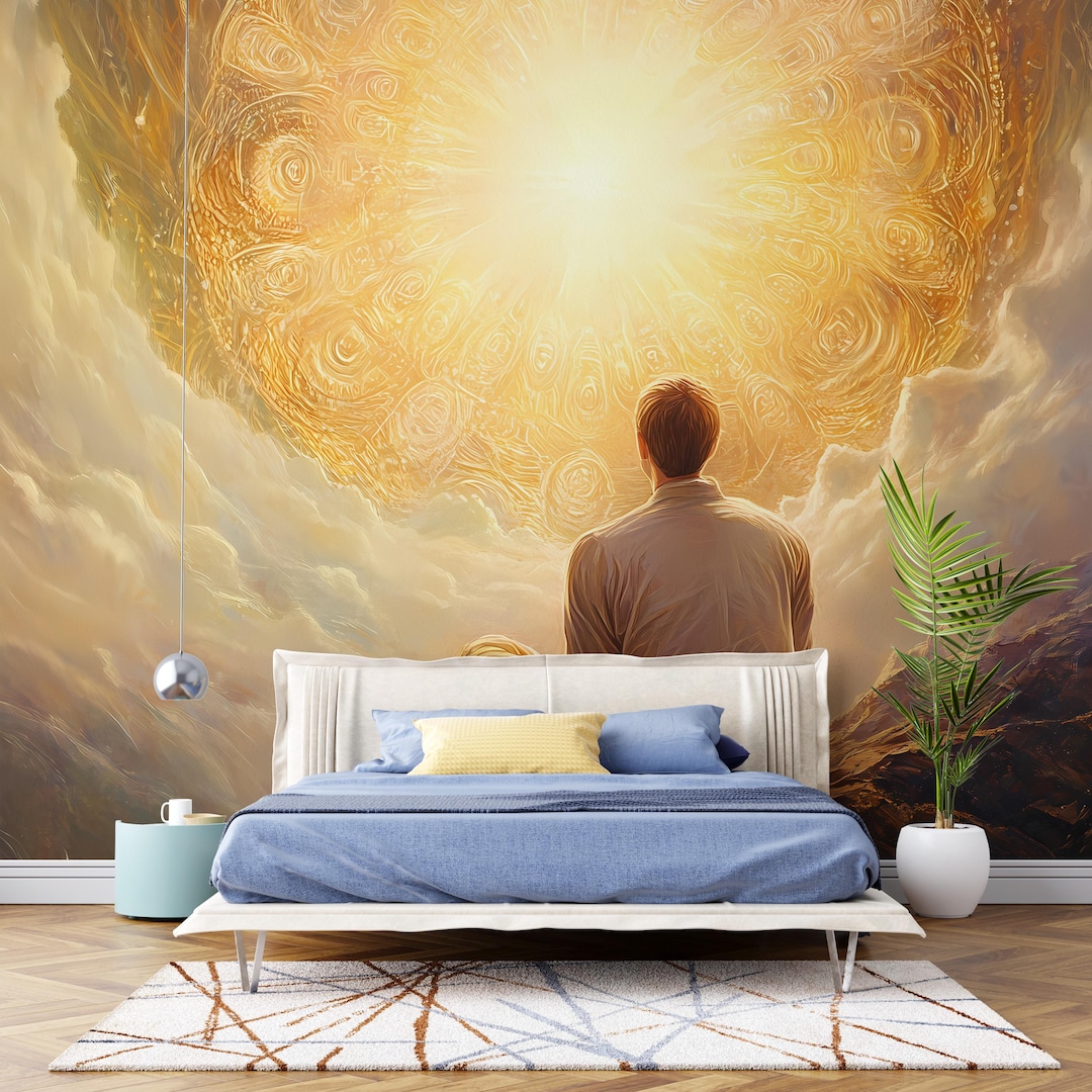 Spiritual Wall Mural for Bedroom – Enlightenment Inspired Art With Man ...