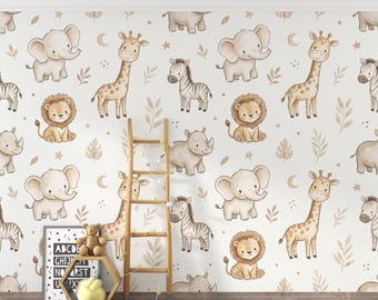 Safari Nursery Wall Art, Watercolor Jungle Animals, Elephant Giraffe Lion Zebra Decor, Neutral Baby Nursery, Boho Safari Kids Room 432DE