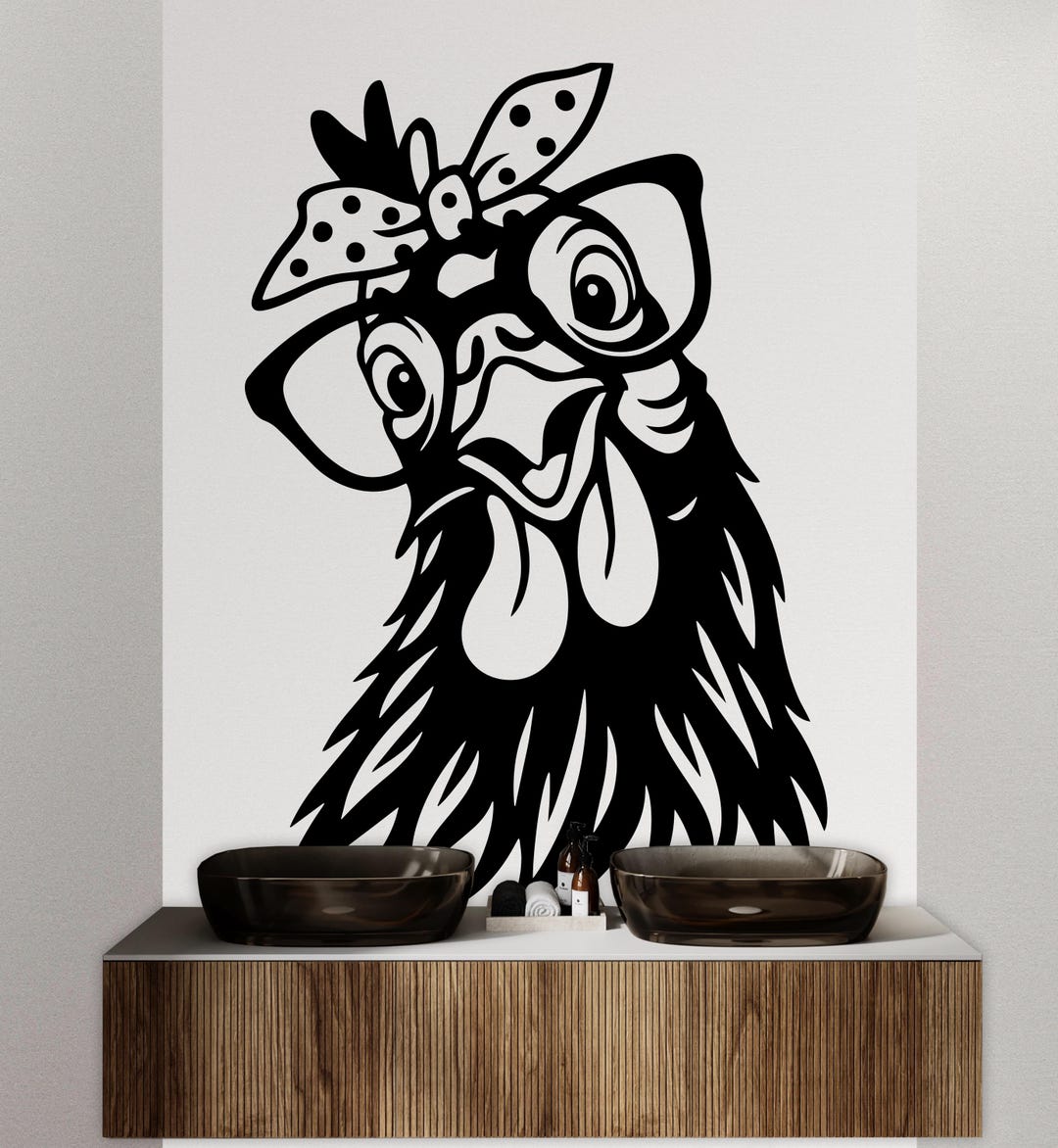 Funny Chicken Wall Decal Bathroom Decal Chicken Wall Art Decal Chicken ...