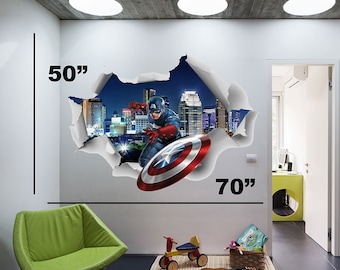 Captain America decal, Captain America sticker, kids Captain America sticker, Captain America theme decal, Captain America abc45 (70"x50")
