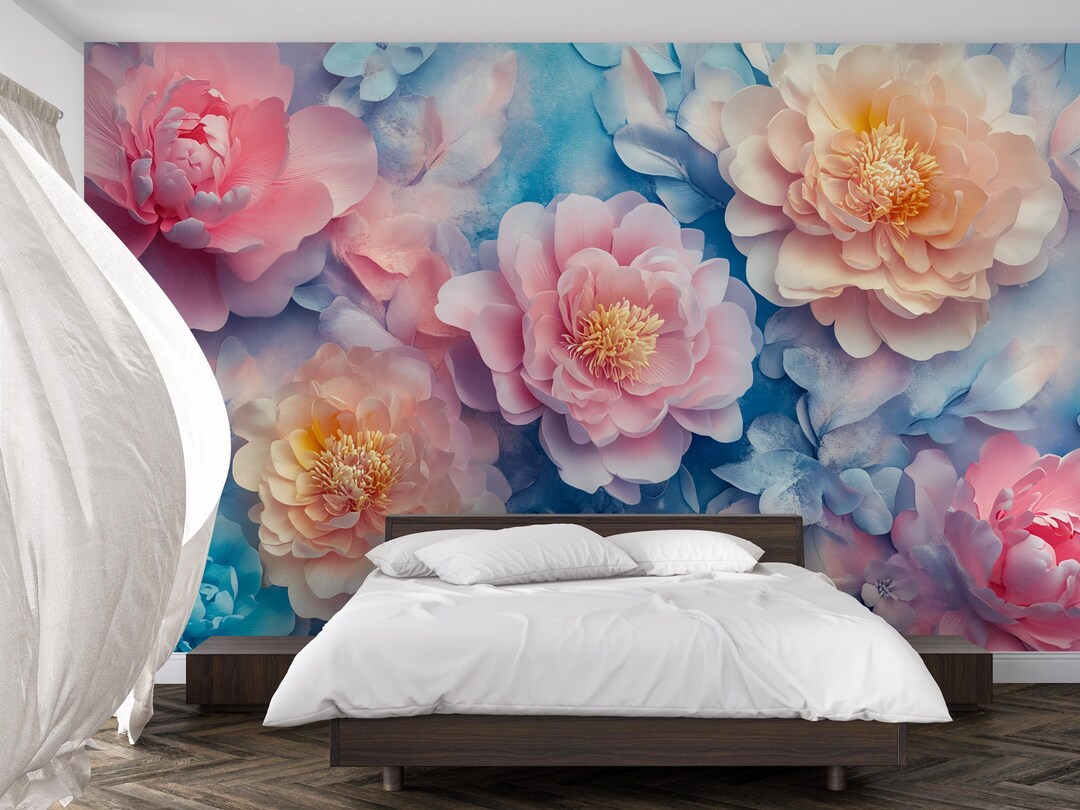 Large Floral Wall Mural | Pink Peony Flower Wallpaper | Romantic ...