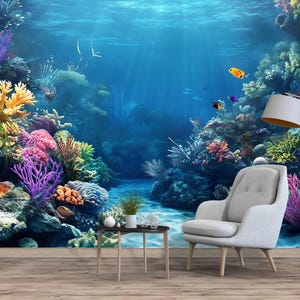寝室用3D花柄壁紙 - エレガントな青と白の花柄壁紙、貼ってはがせる