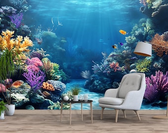 Colorful Coral Reef Wall Mural – Underwater Ocean Scene for Home & Kids Room Vn821