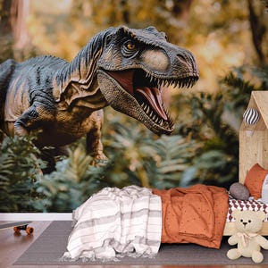Dinosaur Wall Mural for Kids Room – 3D T-Rex Jungle Wallpaper – Boys Dinosaur Bedroom Decor Vn405