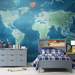 World Map Kids Wall Mural | Educational Travel Theme Nursery Decor ...