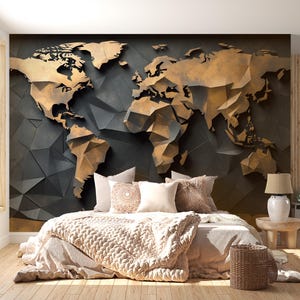 3D Weltkarte Wandbild Büro Dekor | Moderne Geographie Wandkunst | Global Workspace Hintergrundbilder | Abstrakte Landkarte Wandplatte Vn418