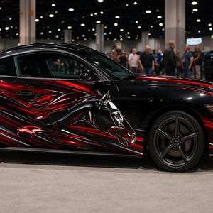 レッドマスタングホースビニールラップ・レーシングカーデカール・アグレッシブマッスルカーグラフィック・フルサイドステッカー、nv066