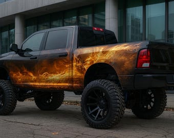 Flaming Skull Truck Side Wrap – Full-color vinylsticker voor pick-up, nv096