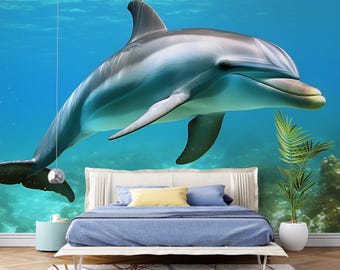 Adesivi Murali 3D PLIGREAT – Parete Rotta Con Delfini E Mondo Sottomarino – Decorazione Camera Da Letto, Adesivi In Vinile Removibili, Per Interni - 2