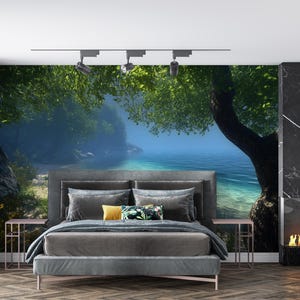 Tropical Beach Wall Mural for Bedroom – Serene Ocean Landscape Wallpaper – Nature-Inspired Room Decor Vn290