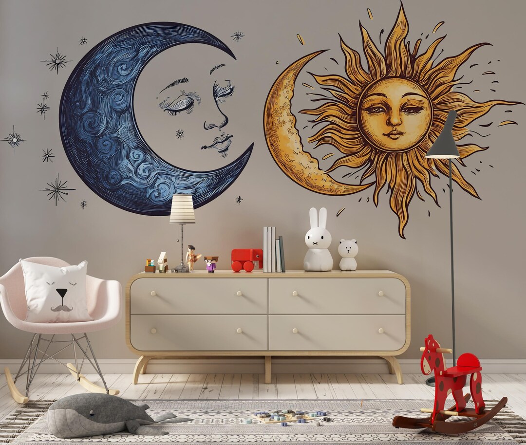 Sun Moon Wall Decal Set, Celestial Wall Sticker, Boho Wall Art ...