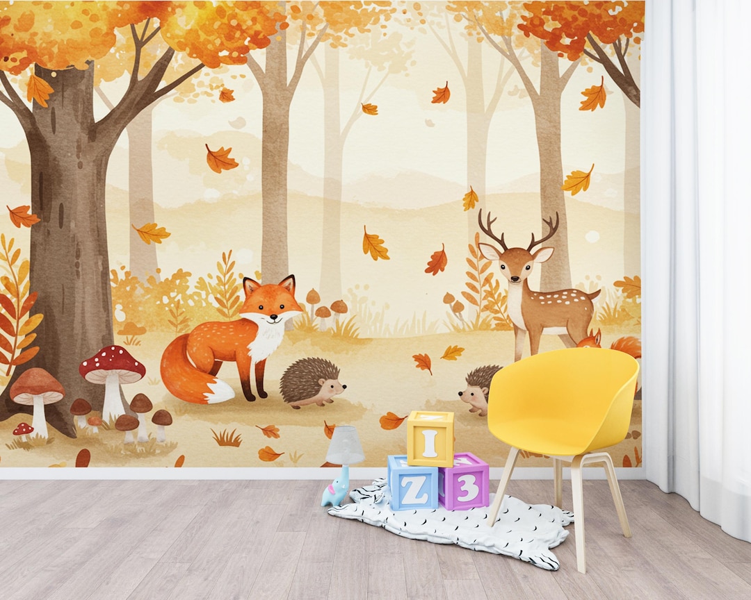 Autumn Woodland Animals Watercolor Wallpaper | Cozy Fall Forest Nursery ...