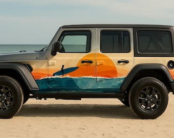 Surf Sunset Wrap – Beach Wave Vinyl Car Decal, SUV Side Graphic