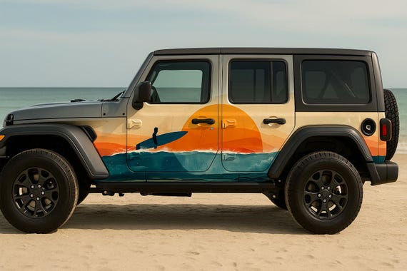 アートパネル サーフボードとSUVデザイン Baby Blue Surfboard SUV