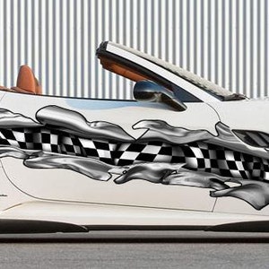 Checkered Flag Full Color Car Vinyl Design, Ripped Metal wrap, Car Vinyl, zzo_1a