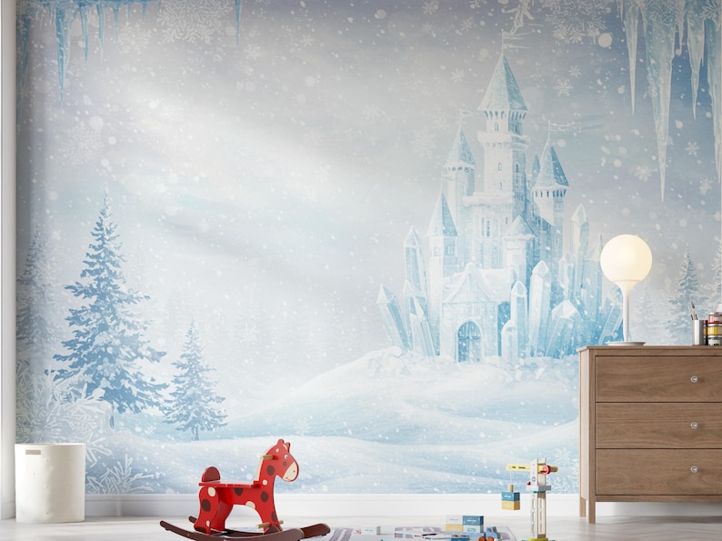Frozen Ice Castle Wallpaper | Watercolor Winter Wonderland Wall Mural ...