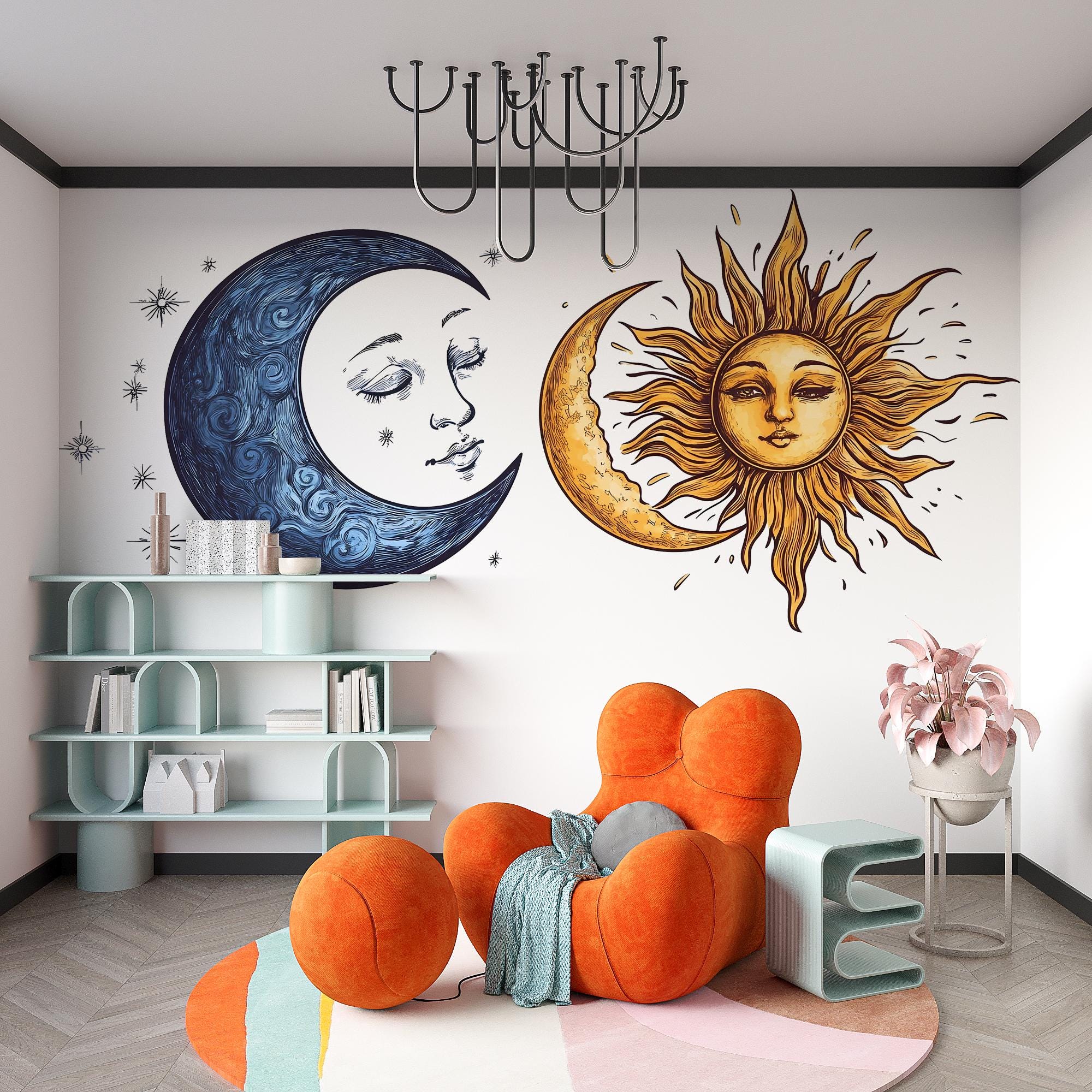 Sun Moon Wall Decal Set, Celestial Wall Sticker, Boho Wall Art ...