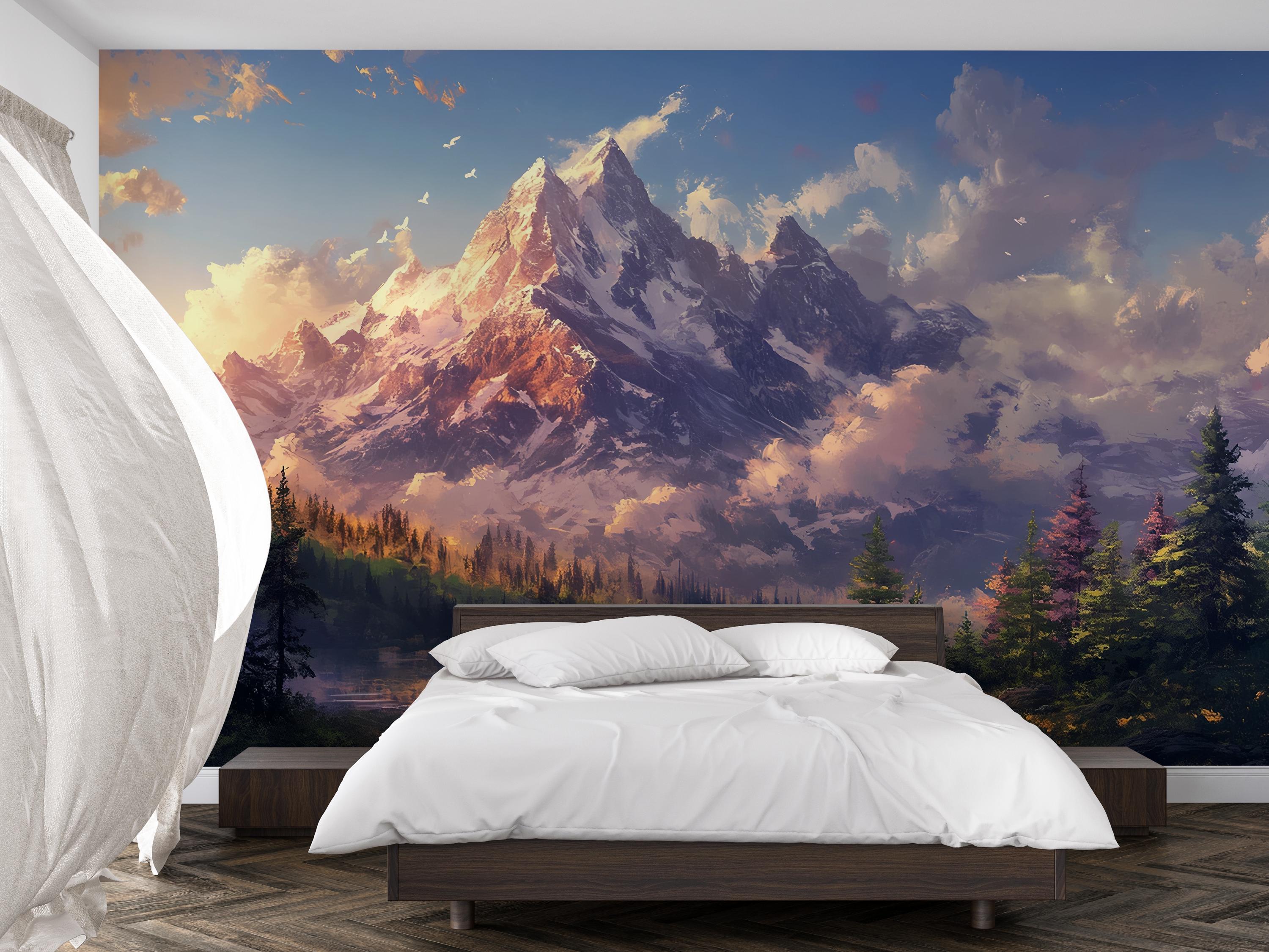 Mountain Wall Mural – Scenic Nature Landscape Wallpaper for Bedroom | Serene  Forest \u0026 Alpine Peaks | Cozy Cabin Wall Art Décor Vn250 - Etsy, image size:3000x2250