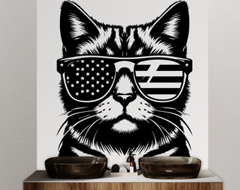 Cat USA Sunglasses wall decal Dog decor Cat kids Cat wall art Decal Cat Lover Animals Cat Wall Bathroom Wall Decals Stickers Vinyl 069DE