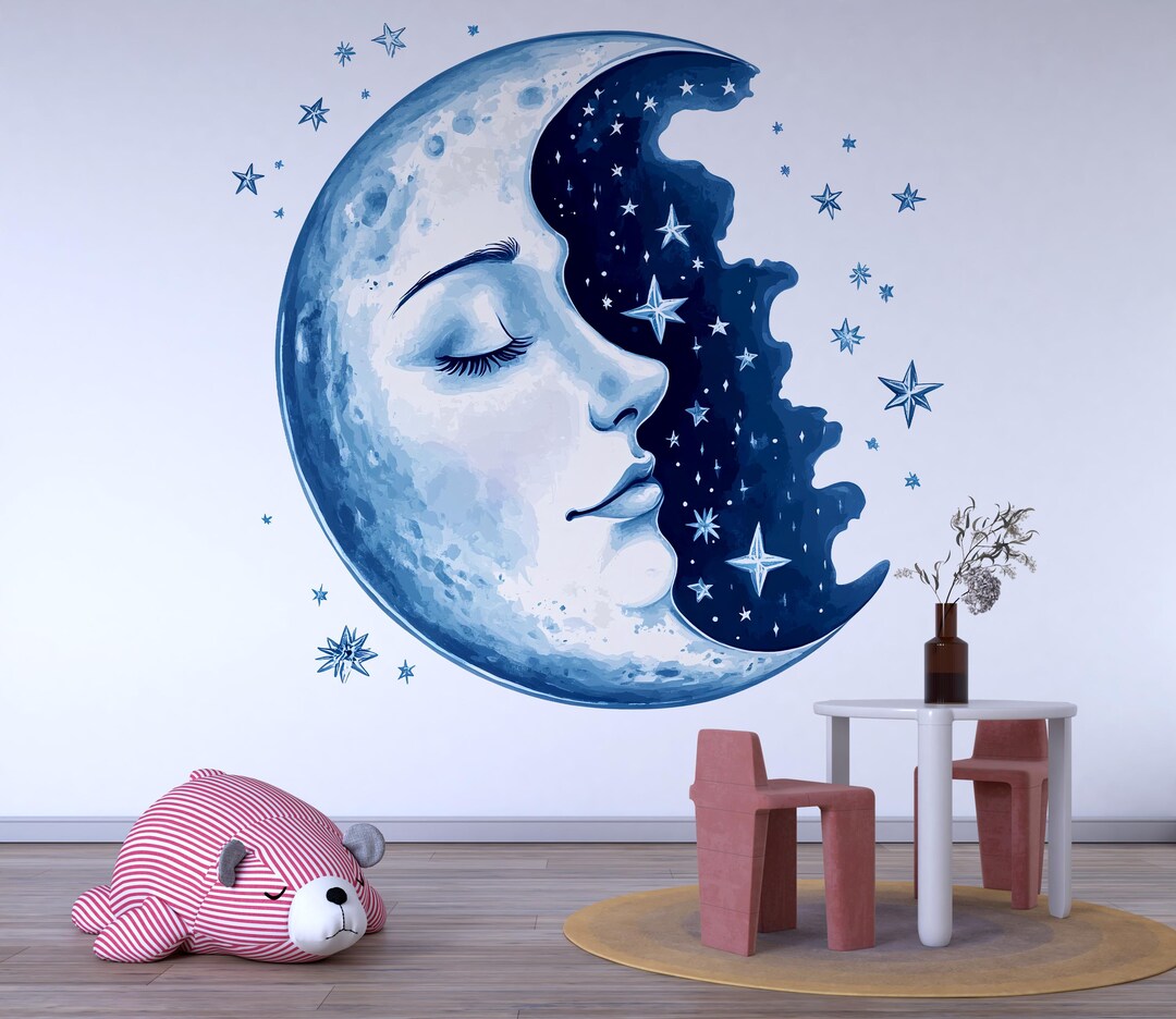Moon and Stars Nursery Wall Decal – Celestial Kids Room Wall Art ...