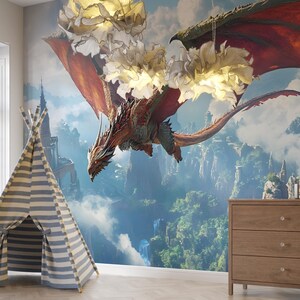Fantasy Dragon Wall Mural for Kids Room – Epic Flying Dragon Wallpaper ...