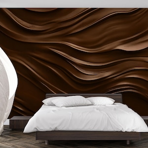 Modern Wavy Brown Accent Wall Art | 3D Texture Bedroom Decor | Earthy Tones Wall Mural Vn652