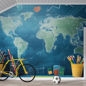World Map Kids Wall Mural | Educational Travel Theme Nursery Decor ...