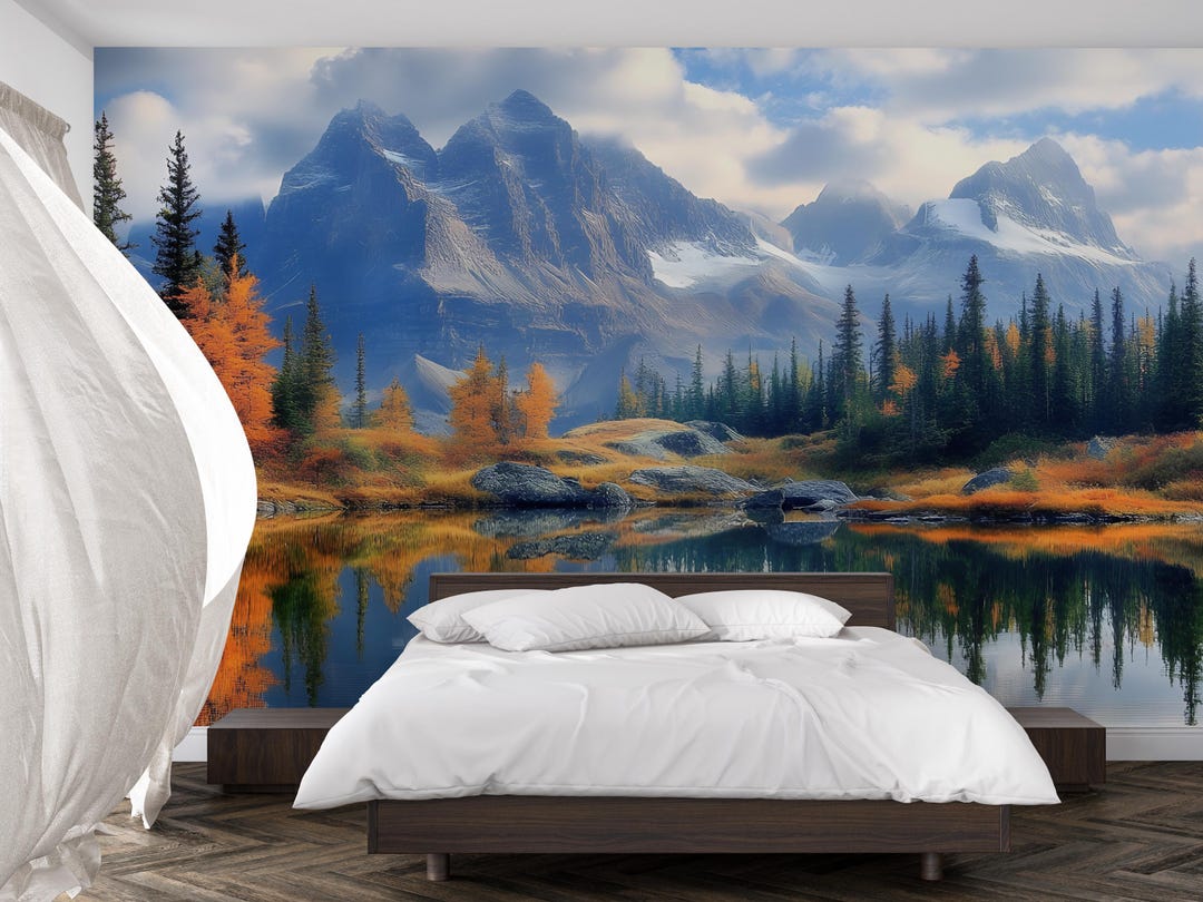 Mountain Lake Wall Mural – Scenic Nature Wallpaper for Bedroom, Forest ...