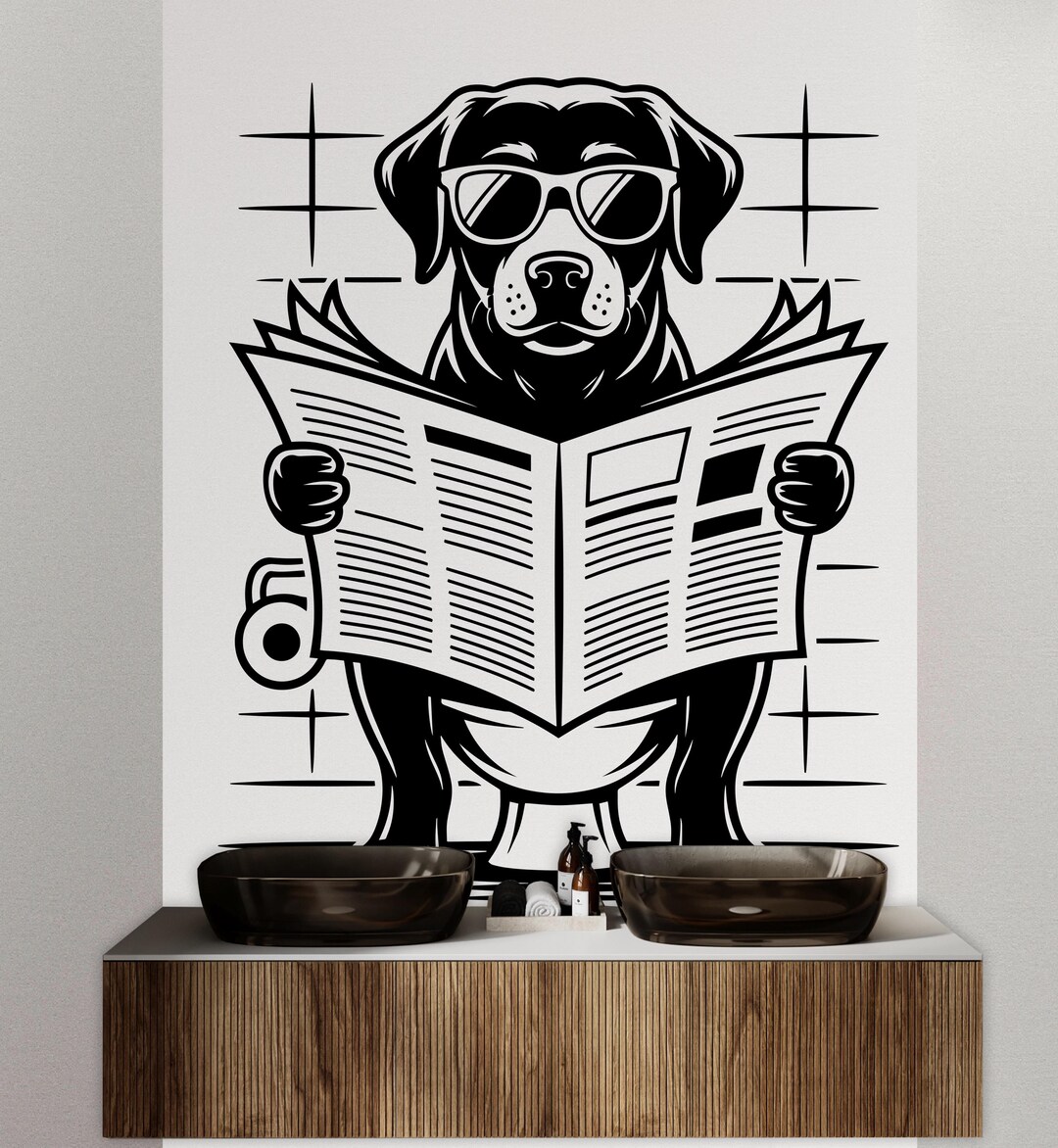 Labrador Reading Newspaper Wall Decal Bathroom Dog Decor Dog Wall Art ...