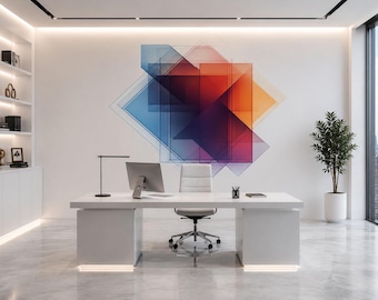 Colorful Abstract Geometric Wall Mural, Modern Office Wallpaper, Corporate Workspace Decor, Glass Shape Wall Art, 670mv