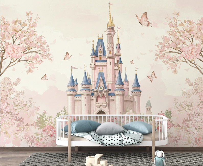 Luxury Fairytale Castle Wallpaper – Feminine Pastel Princess Wall Mural ...