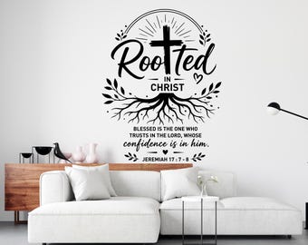 Rooted in Christ Wall decal Jesus Is King Religious Wall Sign, Christian Words, Church Sanctuary Art, Cross Decor 463DE