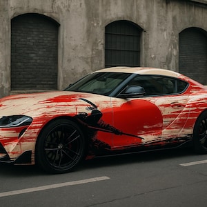 サムライブラシ カービニールラップ – スポーツカー、チューナー、カスタムビルド向けの日本の戦士ドリフトグラフィック、nv026