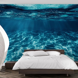 Underwater Ocean Wave Wall Mural – 3D Realistic Sea Water Wallpaper for Bedroom, Coastal Decor Vn742