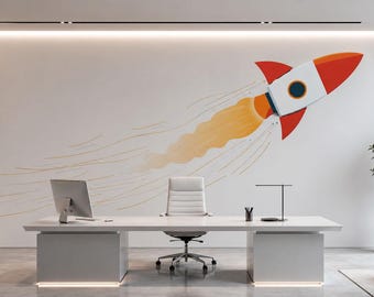 Rocket Wall Mural, Startup Office Wallpaper, Business Growth Wall Art, Modern Workspace Decor, Launch Idea Mural, 668mv