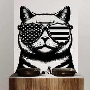 Cat USA Gafas de sol pared calcomanía decoración perro gato niños gato pared arte calcomanía gato amante animales gato pared baño pared calcomanías pegatinas vinilo 072DE