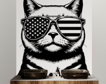 Cat USA Sunglasses wall decal Dog decor Cat kids Cat wall art Decal Cat Lover Animals Cat Wall Bathroom Wall Decals Stickers Vinyl 072DE