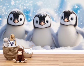 Snowy Baby Penguin Wall Mural – Cute Arctic Animal Nursery