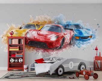 Race Car Wall Decal for Kids Room – Colorful Sports Car Mural, Boys Bedroom Wall Art 061mv